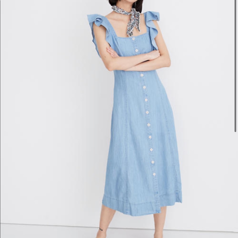 petite denim princess-seamed maxi dress
